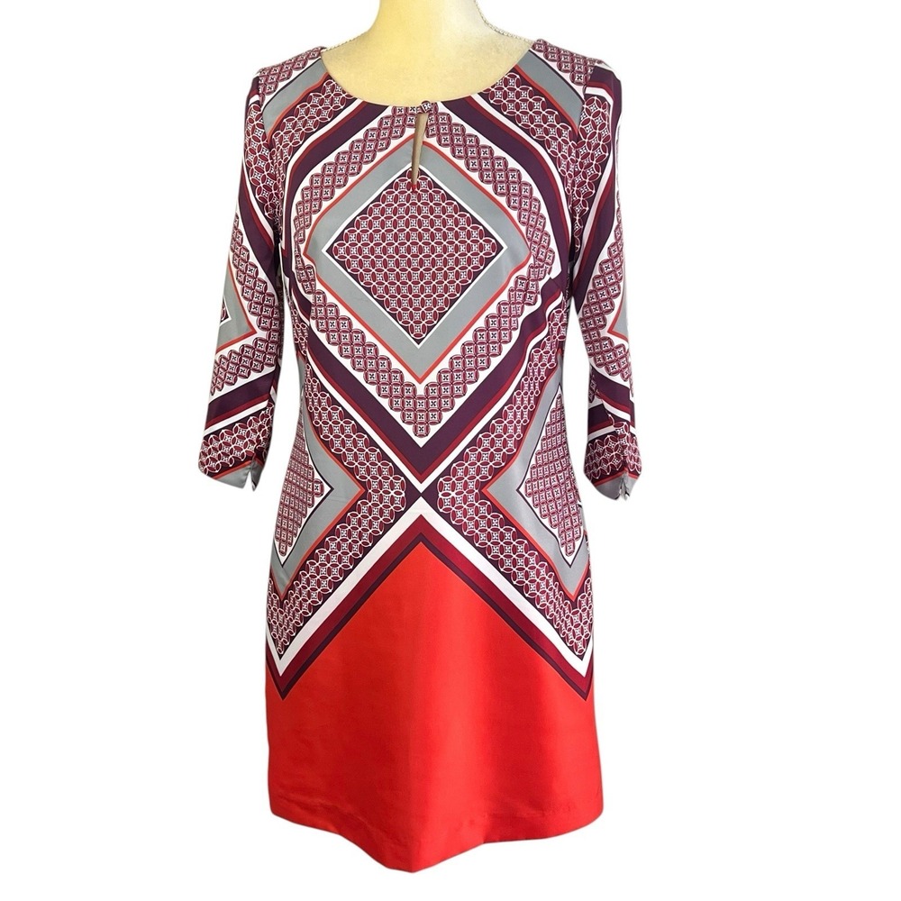 Banana Republic Red, Purple, Gray, White Graphic Dress 100% polyester Size‎ 6